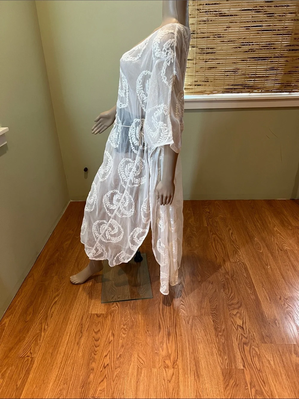 White Sheer Embroidered Cover-Up or Duster O/S